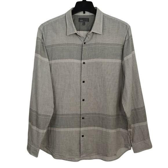 Vince Flannel Button Front Shirt Men Size XL Gray Cotton Grid Check Long Sleeve - Picture 1 of 8
